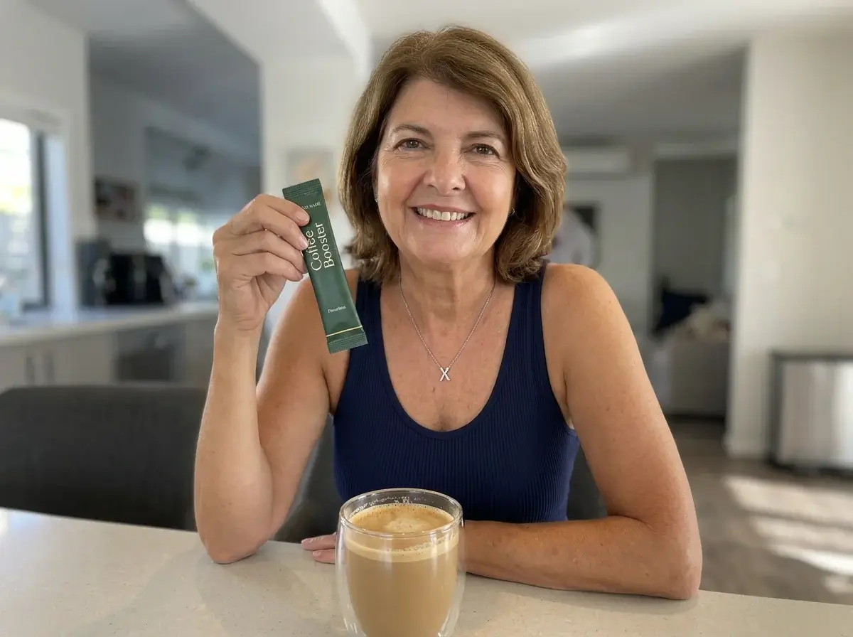 Happy customer using Akemi Coffee Boost